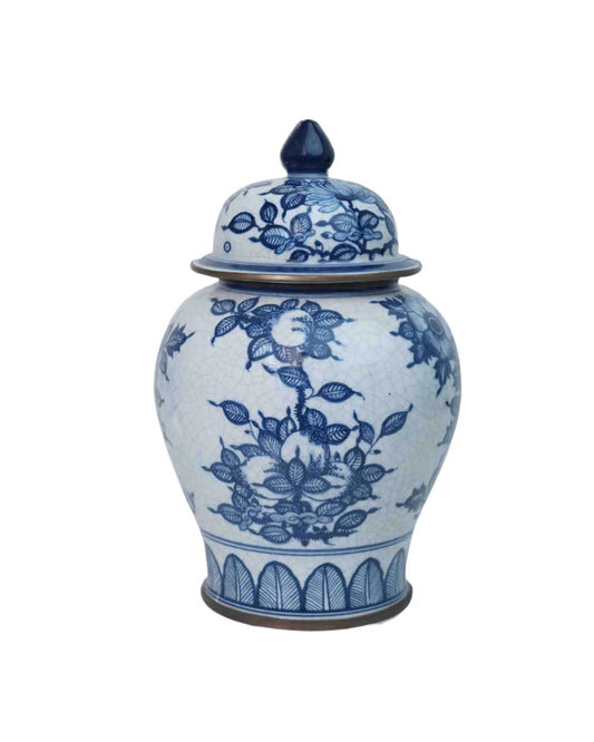 Elegant Chinese Inspired Blue and White Floral Porcelain Jar with Lid